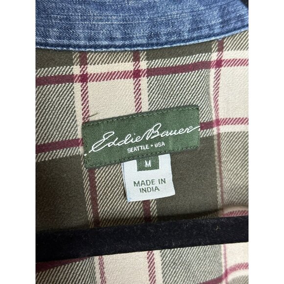 Eddie Bauer Men's Medium Flannel Lined Denim Button-Up Collared LS Shirt - Picture 8 of 11
